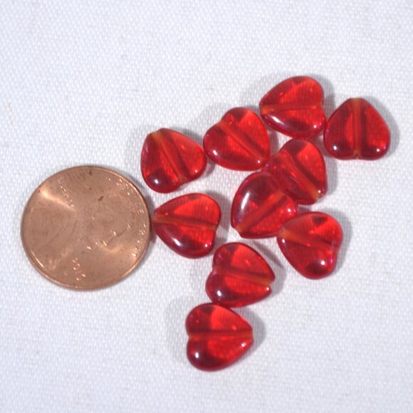 NEW ASSORTED CZECH  RED GLASS HEART BEADS, 120 PC - Picture 3 of 7